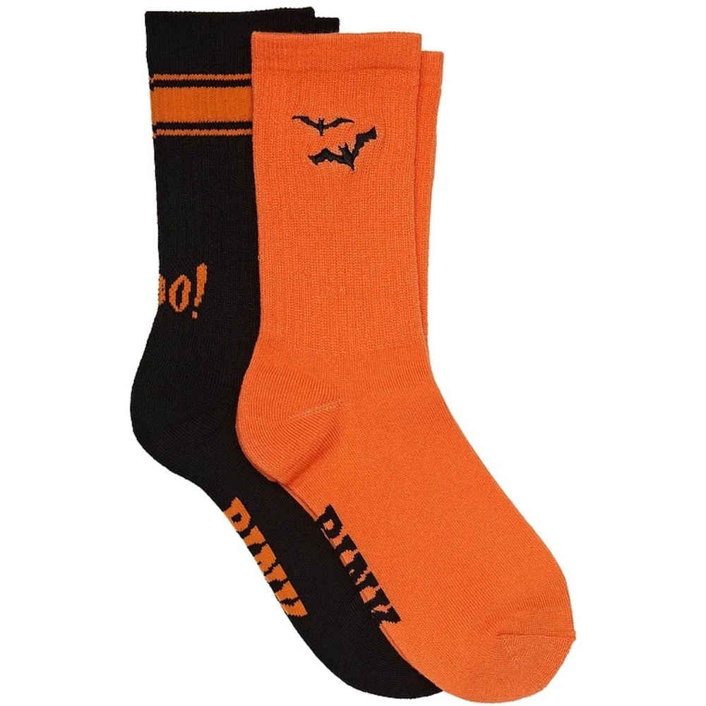 Victoria's Secret PINK 2-Pack Crew Socks Halloween Orange Black NEW